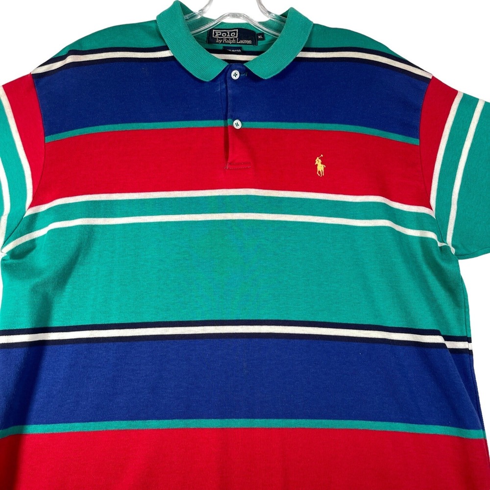 VTG Polo Ralph Lauren Mens Shirt XL Green Blue Red Stripe Preppy Made in USA Y2K - Picture 2 of 9